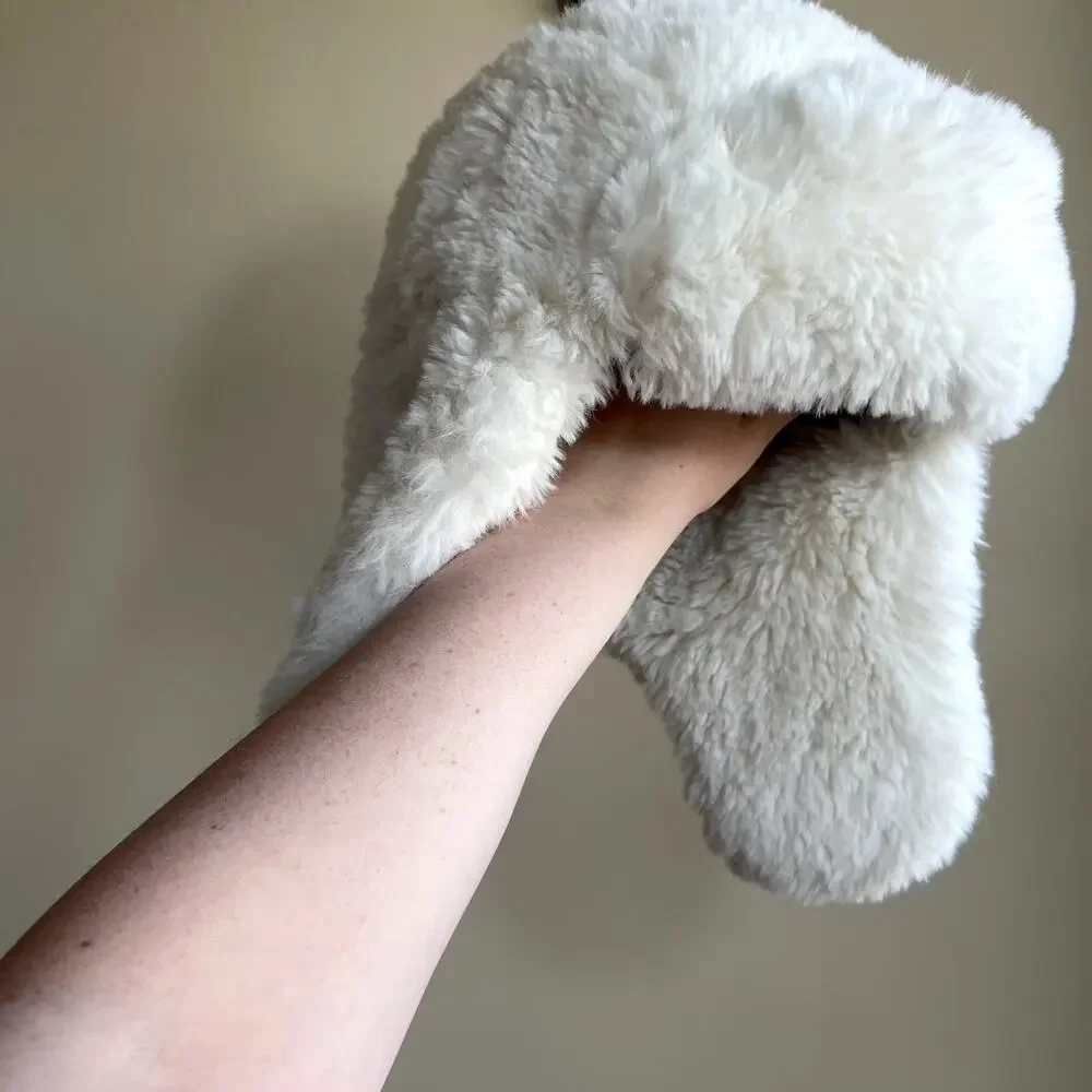Anthropologie white faux fur ear flap winter hat women's statement piece warm OS
